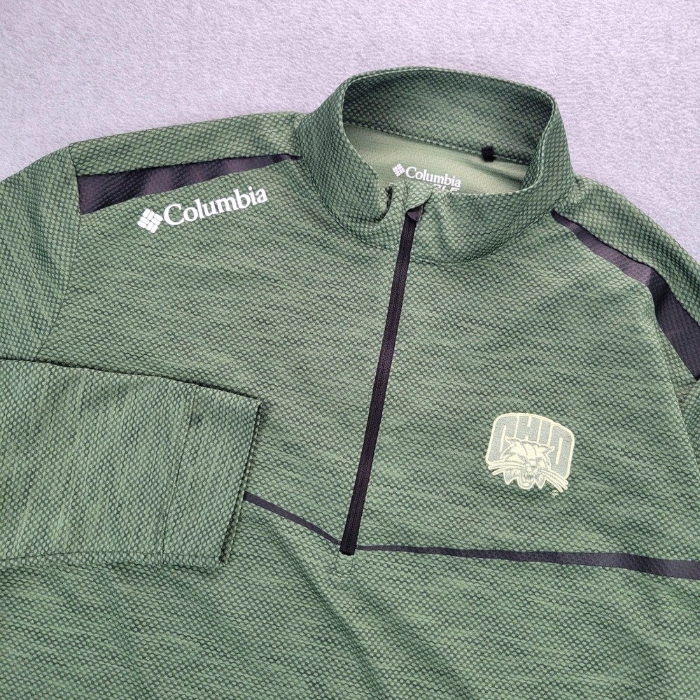 Columbia Pullover Mens Large Green Ohio Bobcats Quarter Zip Textured RN 138859